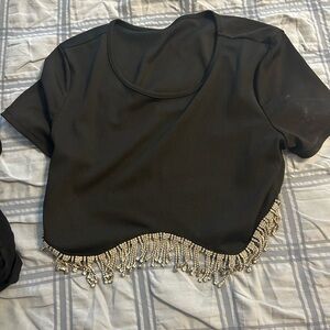 Windsor Black Crop Top with Beaded Fringe